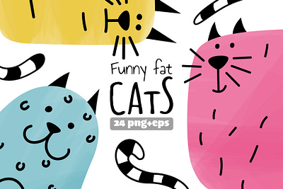 FUNNY FAT CATS - cool clipart collection adobe illustrator animal branding cartoon cat creative market design design elements digital art hand drawn illustration vector