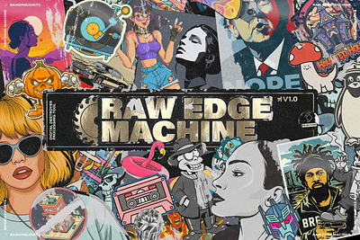 Raw Edge Sticker Poster Machine collage dirty distress effect generator grunge mockup old paper retro rough scratched smudge sticker streetart texture vintage