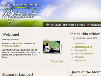 Northern Facilitators Retreats e-Newsletter v2 css html newsletter