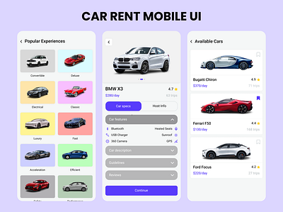 Car Rent Mobile UI adobe xd app design car rent app cars app ui interactive app racing app rent app ui ui kit ui ux