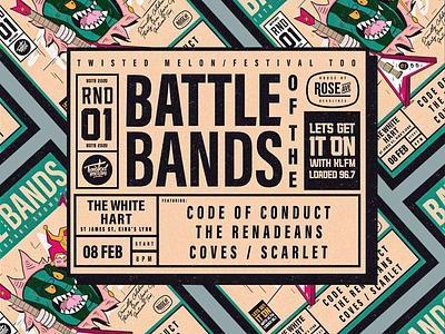 Battle of the Bands cards Mockup bold typography branding branding agency card card design card mockup cards colorful design design studio designs event event branding festival frame illustration invitation invitation mockup lettering medieval vintage