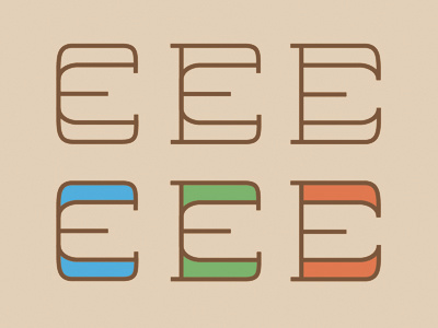 EEE blue brown custom e green orange typography