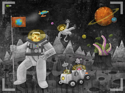 Space bw for kids illustration ipad app
