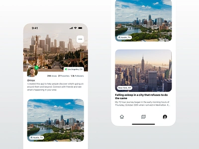 Social Location iOS App - Profile View app apple austin city heading image ios iphone landscape location new york photo photography pin profile share social tab texas text