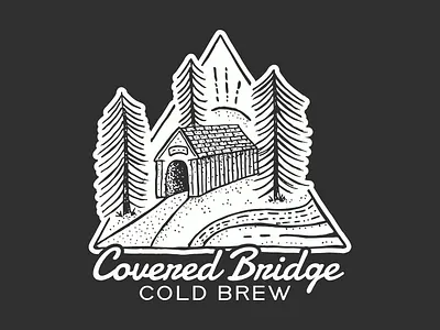 Covered Bridge Cold Brew blackandwhite coffeelogo coldbrew coveredbridge drawing freehandlogo handsketch illustration indiana indianacountry inkdrawing logodesign sketchart stippledrawing