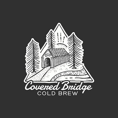 Covered Bridge Cold Brew blackandwhite coffeelogo coldbrew coveredbridge drawing freehandlogo handsketch illustration indiana indianacountry inkdrawing logodesign sketchart stippledrawing