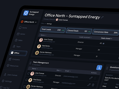 Suntapped Energy - Office Setup Page black crm dark dashboard saas table ui