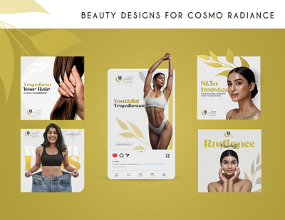 Cosmo Radiance anand kolhe body transformation cosmetics cosmo radiance creatives gold and white hydrabad clinic social media creatives white and gold youthful transformation