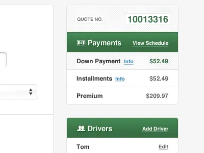 Auto Insurance Quote Tool application ui