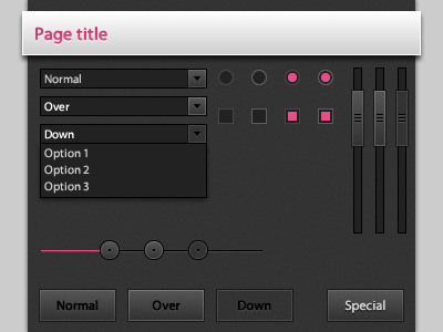 Dark UI Elements button checkbox dark pink radio scrollbar slider ui