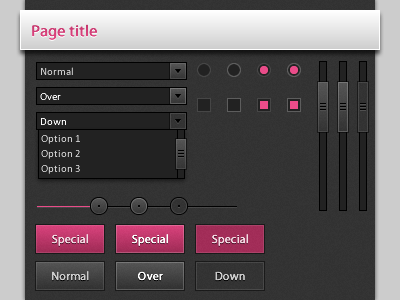 Dark UI Elements v2 button checkbox dark pink radio scrollbar slider ui