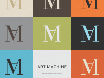 Art Machine Poster a art machine blue brown colors green grey light blue logo m monogram orange poster serif tiles