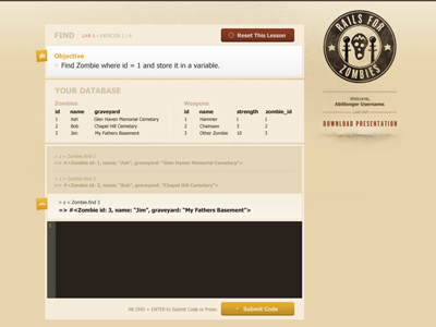 Zombie App brown rails zombies
