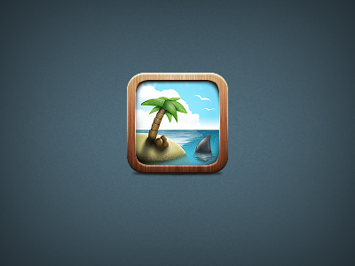 Palm Island icon revised blue icon island palm shark texture wood