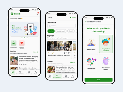SaludApp – Health Mobile App UI app apps consultation design health literacy mobile app ui user interface