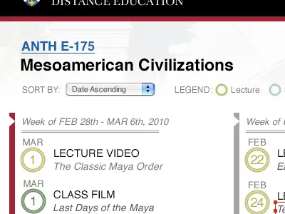 Distance Ed Listing dates list sort