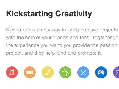 Kickstarting Creativity blue green helvetica helveticons kickstarter orange red web yellow