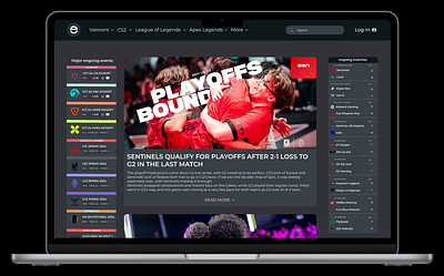 Esports News website (rework of VLR.gg) esports prototyping ui ux web design webflow website redesign