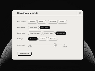 Space Module Booking Form booking concept form inputs moon retro space ui