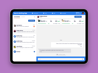 Sports Betting App: Messages Tablet app app design betting chat design ipad messages mobile sports sports betting ui ux