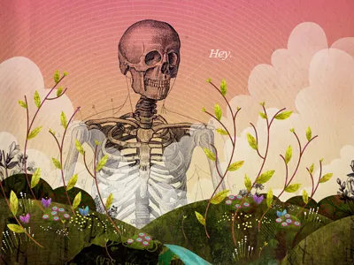 Hey. death fun happy horrible illustration spring winter