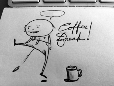 Coffee Break! black drawing type. coffee white