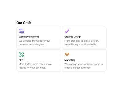 Our Craft. appdesign bento clean design figma grid minimalist productdesign ui userexperience userinterface ux webdesign white