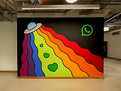 WhatsApp Mural alien colorful mural rainbow space spaceship wall paint whatsapp