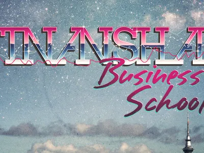 Finanshall 80ies album cover futurism pink retro typography vinyl