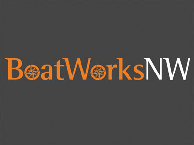 BoatWorksNW logo grey koibot logo orange rotis semi serif white