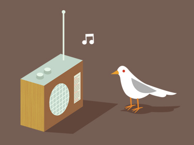 Bird FM animal bird cartoon listening modern music radio technology wooden