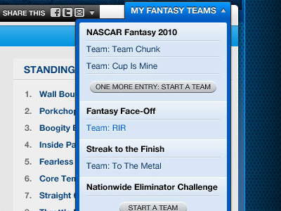 nascar fantasy ui psd ui web site