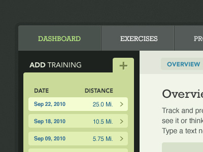 Dashboard - Add Training app dashboard gray green web