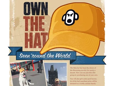 XK9 Hat Ad Cropped dog hat travel typography