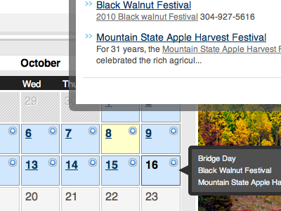 WV Encyclopedia Calendar calendar hover popups