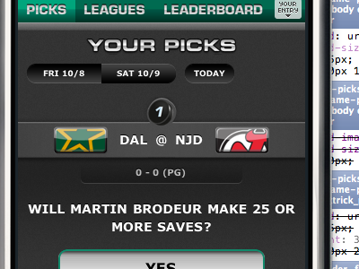 nhl fantasy game css html mobile nhl ui web