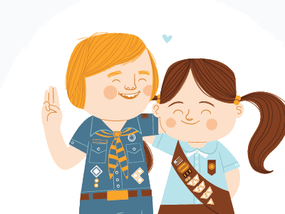 the wedding gift badges blue brown illustration kids portrait sash scouts uniform yellow