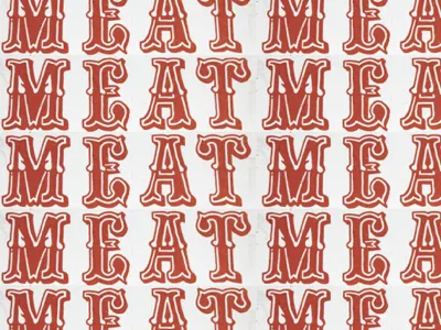MEAT decorative fancy meat pattern red serif typography white yummy