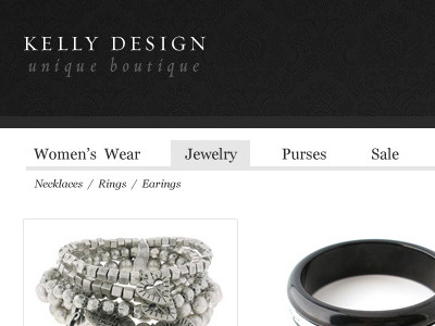 boutique jewelery store e commerce navigation