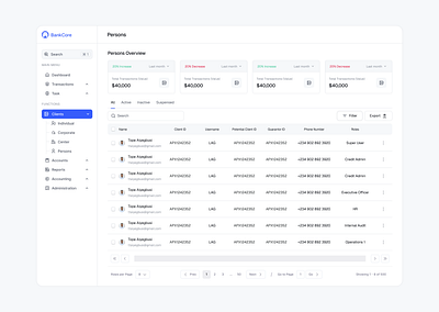 Person Overview - Core Banking Application. design fintech ui ui design ux ux design