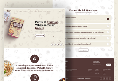 Hundred Seeds - Granola Product Landing Page Website bali branding brown design granolla graphic design health hundred seeds illustration landing logo product seed seeds snack typography ui ux vector website