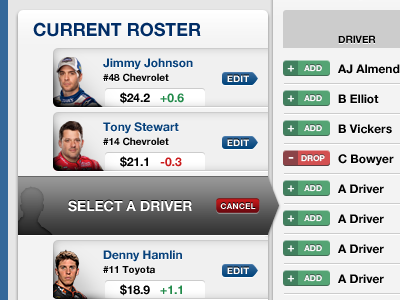 nascar fantasy ui psd ui web site