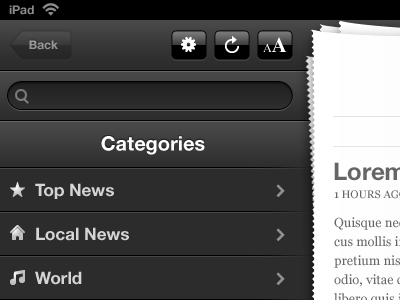 iPad Newsreader App Sidebar ipad newspaper newsreader paper perforated search sidebar tear torn paper