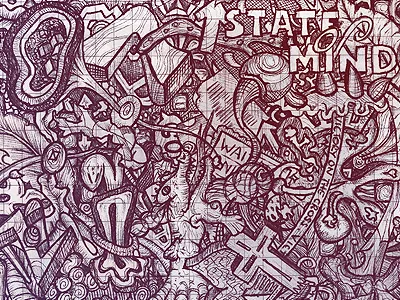State Of Mind Illustration banners chirstian crazy crocodile crucifix graph paper hand drawn illustration leaves mind moleskine art purple seven sketch
