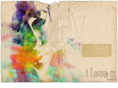 i love u illustration photoshop textured watercolour