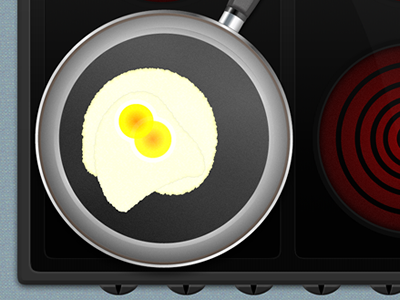 Fried eggs on a ceramic stove dark fireworks grey illustration red silver vectors