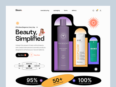 Bloom Beauty Products Landing Page beauty product landing page cosmetics e commerce homepage illustration landing landing pages minimal shopify skincare typography ui design uiux ux design web web design website