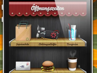 Opening Hours User Interface Updated coffee fast food icon icons iphone letter opening hours shutter supermarket texture toothbrush ui user interface vector wood