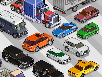 Set of cars 2 iso isometric pixel pixelart