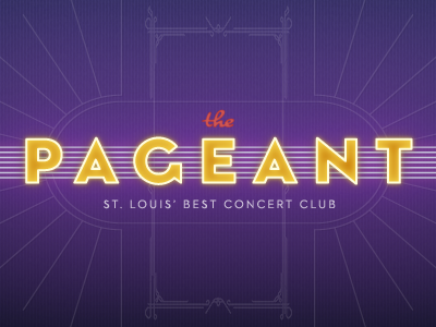 The Pageant art deco neon purple typography yellow